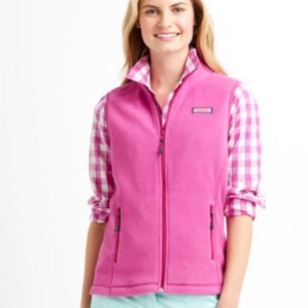 Vineyard Vines Fleece Vest- Color is Raspberry